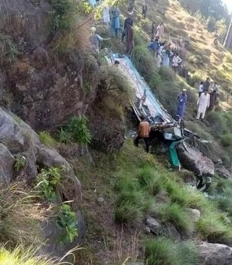 22 killed as Rawalpindi-bound bus falls into ravine in Pakistan Administrative Kashmir.