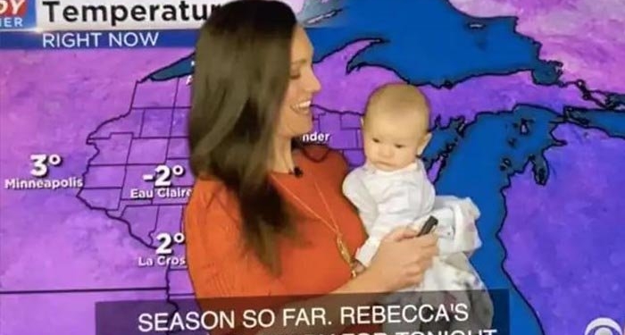 Watch: Video of meteorologist mom carrying baby on-air goes viral