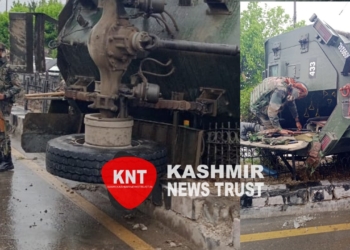 Army Casper Vehicle turns turtle in Srinagar