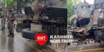 Army Casper Vehicle turns turtle in Srinagar