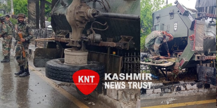Army Casper Vehicle turns turtle in Srinagar