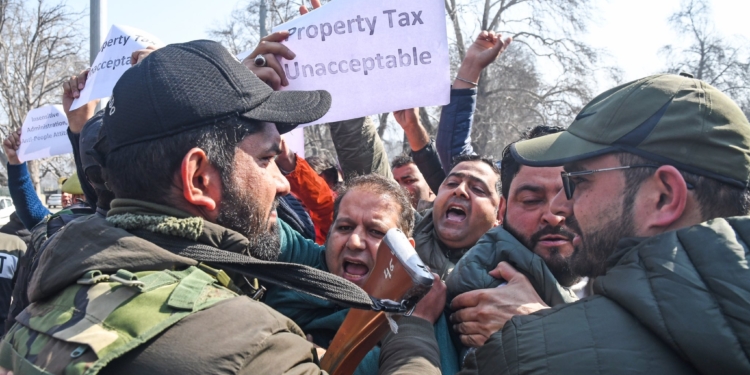 PDP organises a march in protest of the implementation of a property tax in Jammu and Kashmir