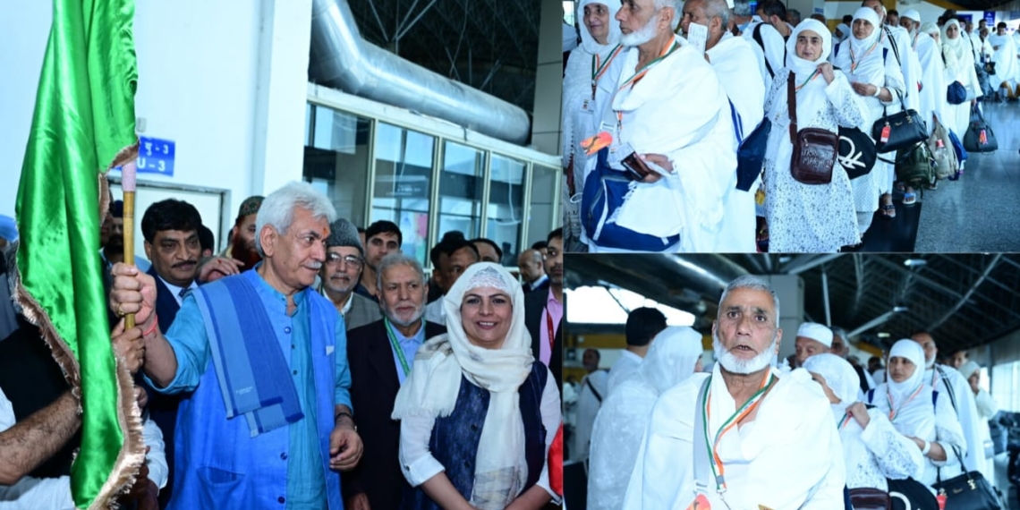 LG Manoj Sinha Flags off J&K’s First Batch of Haj Pilgrims from Srinagar International Airport