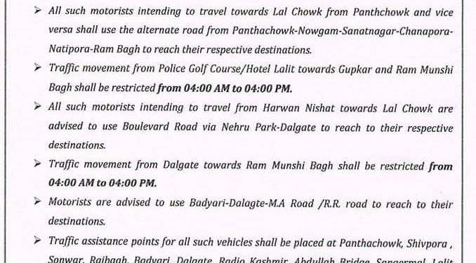 Ahead of PM Modi’s visit, Traffic police Srinagar issues advisory.