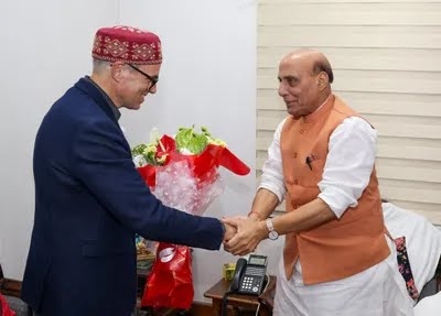 Will work with him for J&K’s progress, says Rajnath Singh after meeting Omar Abdullah